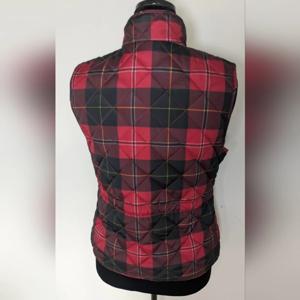 New St. John's Bay Womens Heavyweight Quilted Vest Size M Red Plaid Fall Preppy - Picture 6 of 11